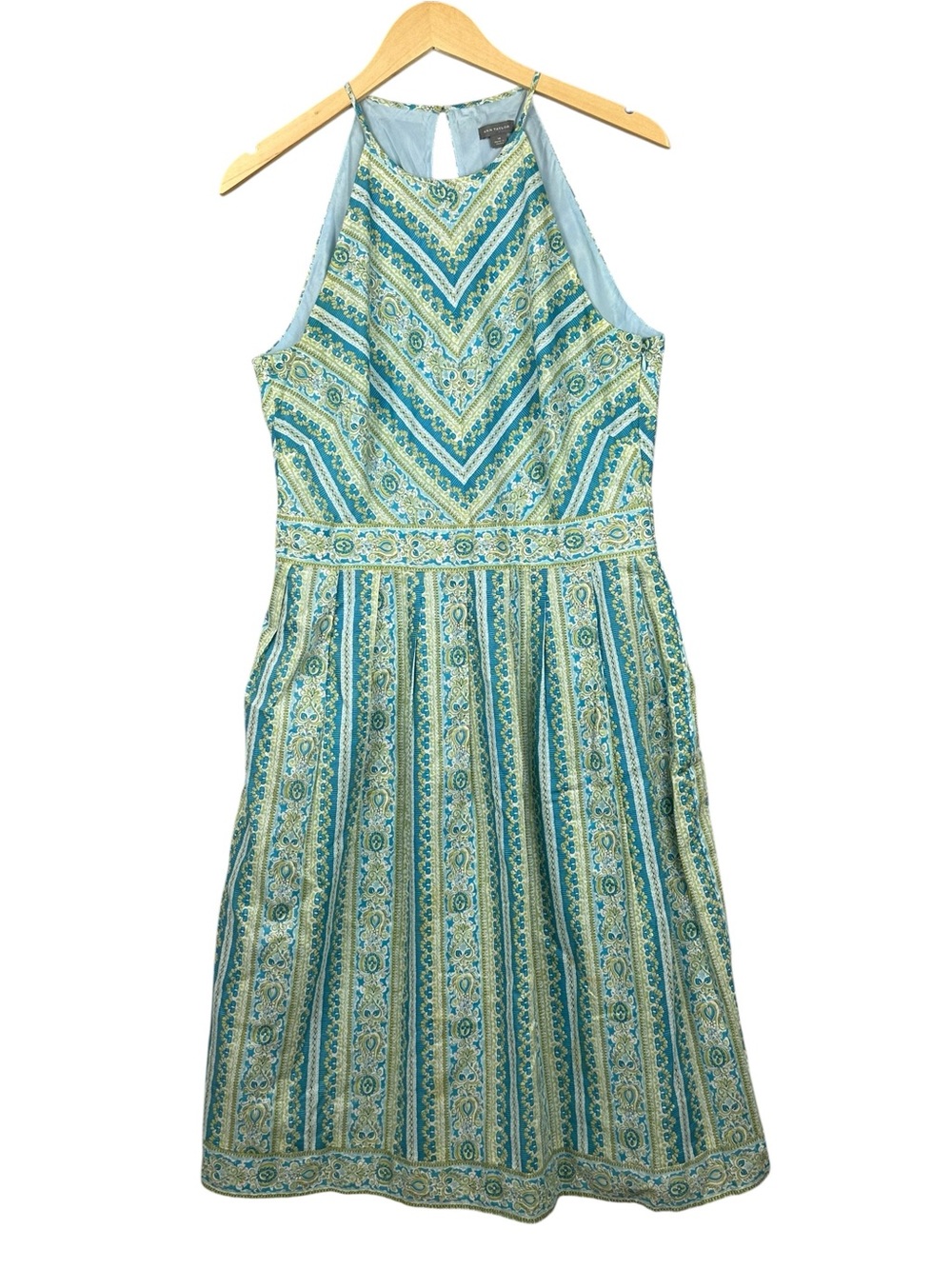 Ann Taylor Dress Womens Size 10 Blue Green A Line Sleeveless Lined Midi - Picture 2 of 7